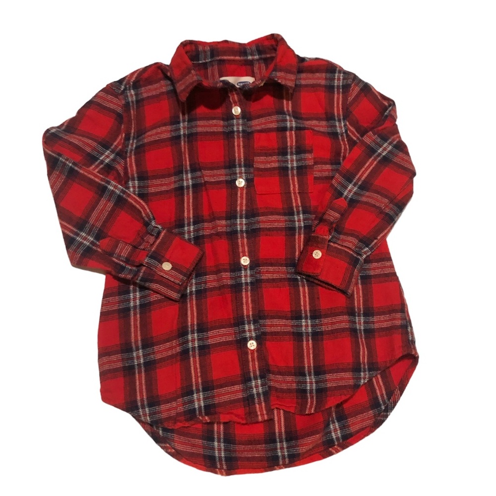 OLD NAVY BOYFRIEND Red/White/Blue Flannel Button Up Shirt Sz 5 (XS/TP)